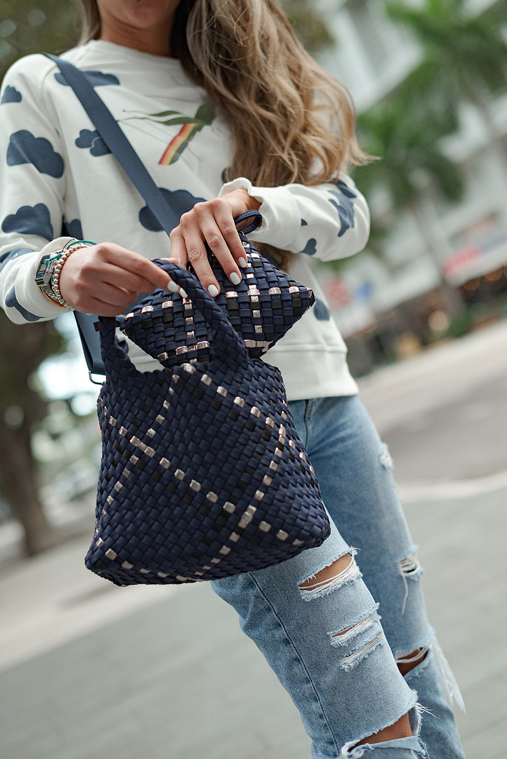 LUXE Small Crossbody-Navy Blue/Black/silver